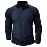 Vaughn - Men's Long-Sleeve Stretch Polo Shirt - Navy Blue