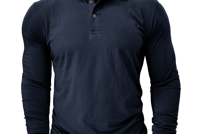 Vaughn - Men's Long-Sleeve Stretch Polo Shirt - Navy Blue