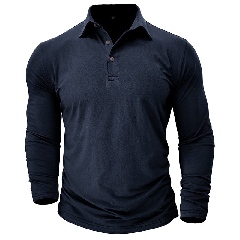 Vaughn - Men's Long-Sleeve Stretch Polo Shirt - Navy Blue