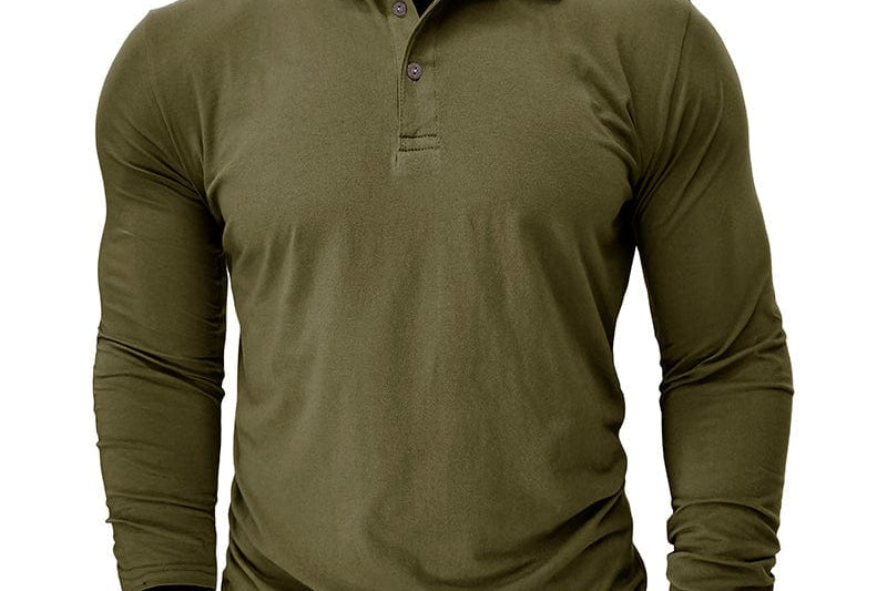 Vaughn - Men's Long-Sleeve Stretch Polo Shirt - Army Green