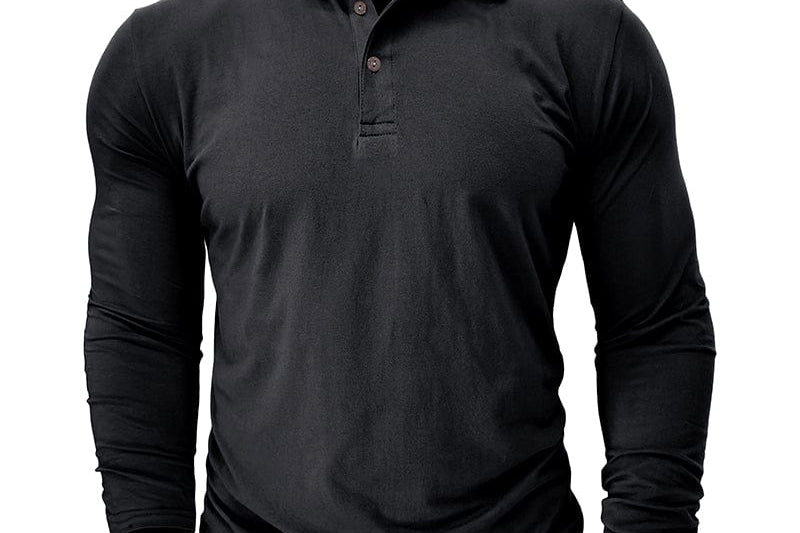 Vaughn - Men's Long-Sleeve Stretch Polo Shirt - Black