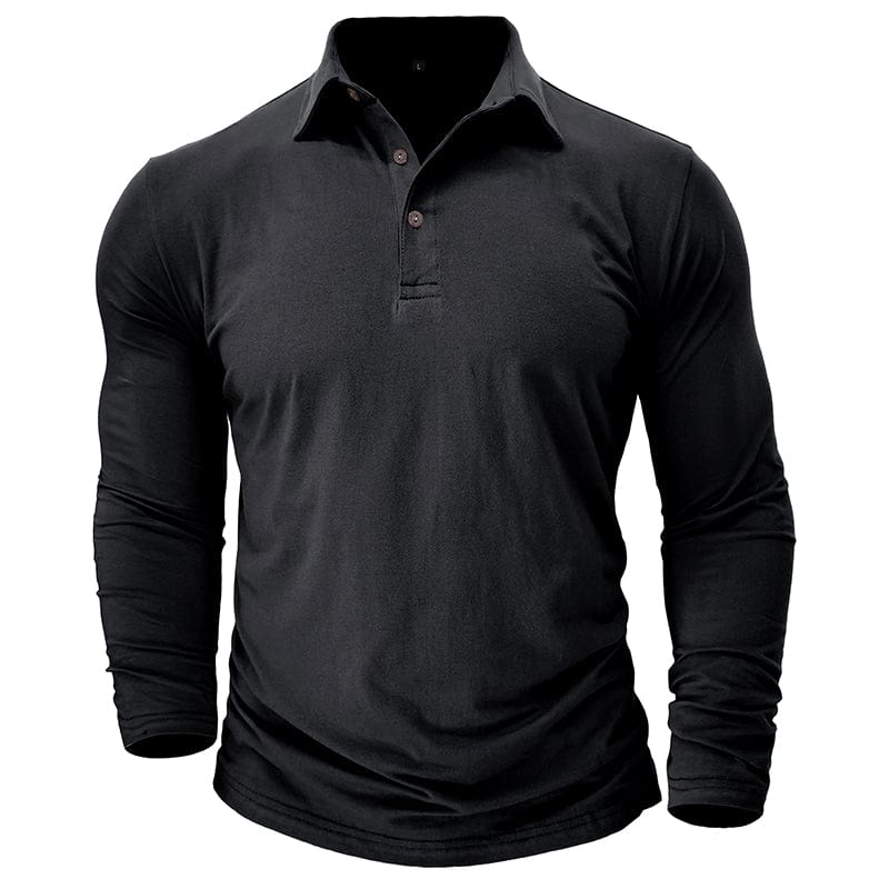 Vaughn - Men's Long-Sleeve Stretch Polo Shirt - Black