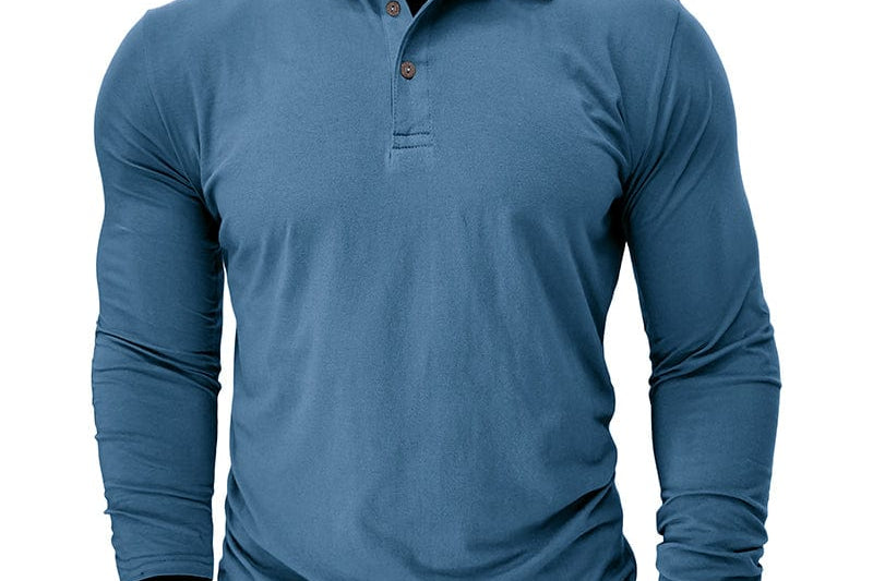 Vaughn - Men's Long-Sleeve Stretch Polo Shirt - Blue