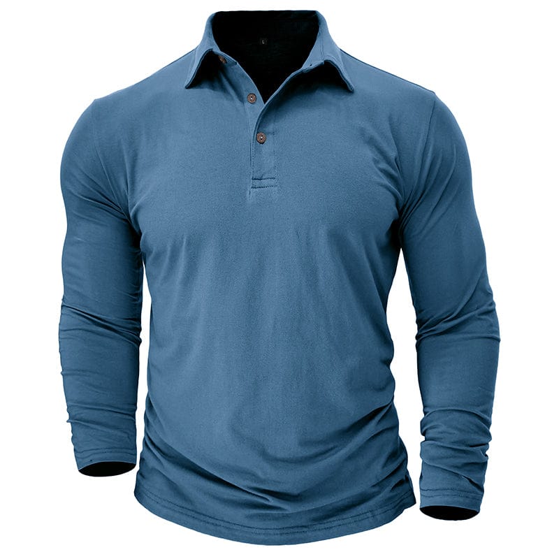 Vaughn - Men's Long-Sleeve Stretch Polo Shirt - Blue