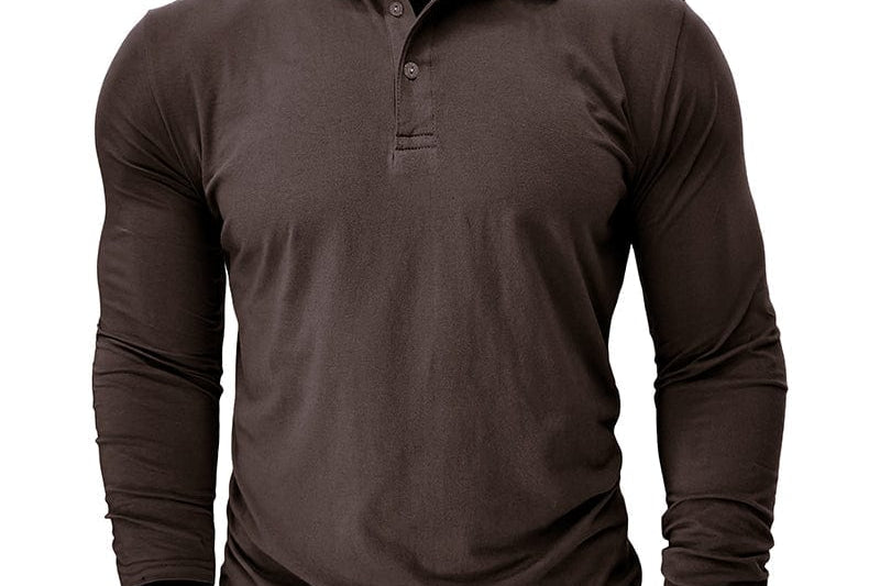 Vaughn - Men's Long-Sleeve Stretch Polo Shirt - Chocolate Brown