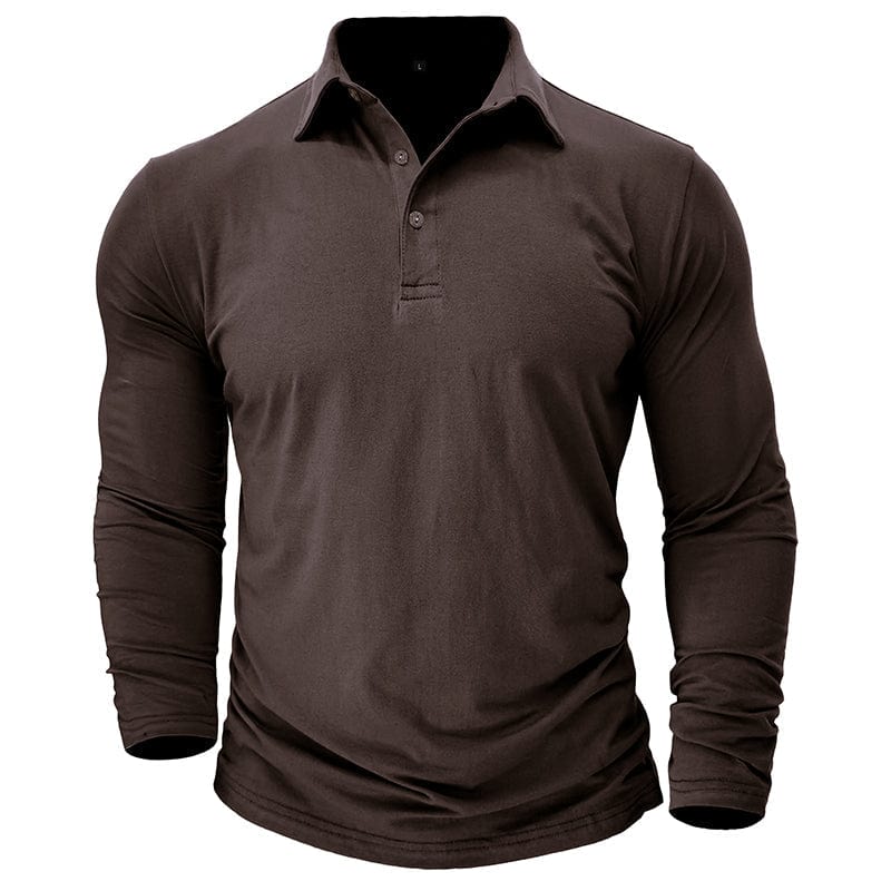 Vaughn - Men's Long-Sleeve Stretch Polo Shirt - Chocolate Brown