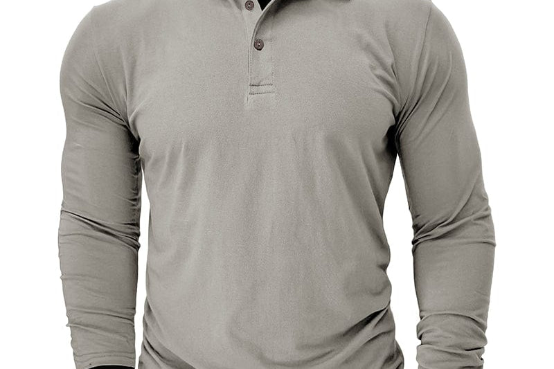 Vaughn - Men's Long-Sleeve Stretch Polo Shirt - Light Gray