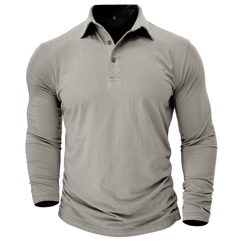 Vaughn - Men's Long-Sleeve Stretch Polo Shirt - Light Gray
