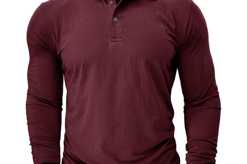 Vaughn - Men's Long-Sleeve Stretch Polo Shirt - Maroon