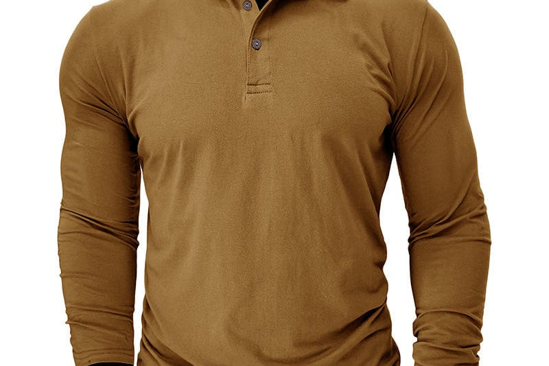 Vaughn - Men's Long-Sleeve Stretch Polo Shirt - Tan Brown