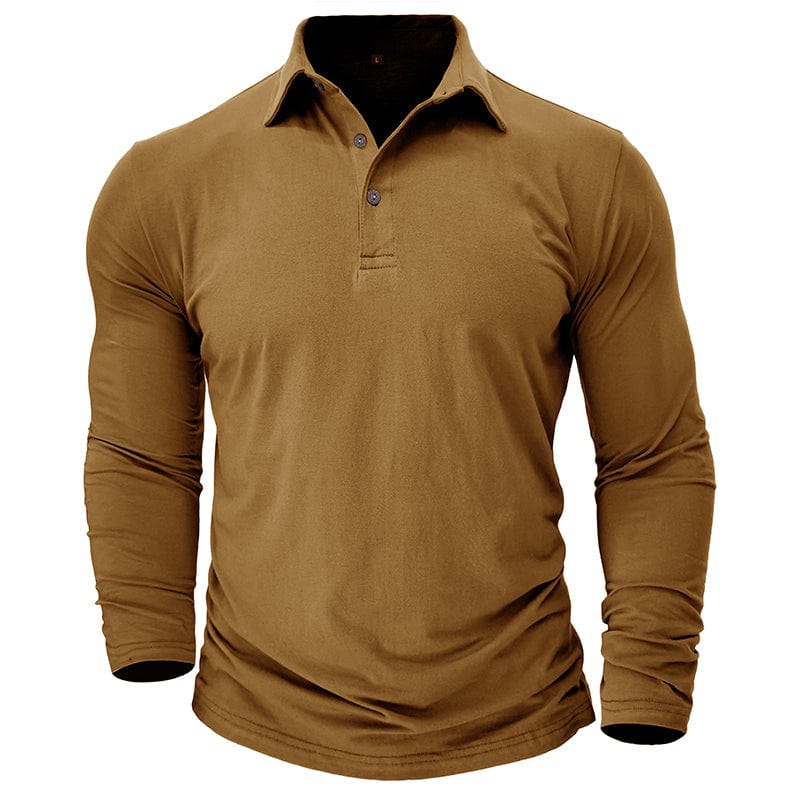 Vaughn - Men's Long-Sleeve Stretch Polo Shirt - Tan Brown