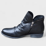 Vesper - Women's Orthopedic Ruched Ankle Boots with Side Zip - Black