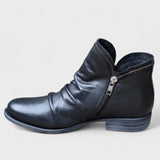 Vesper - Women's Orthopedic Ruched Ankle Boots with Side Zip - Black