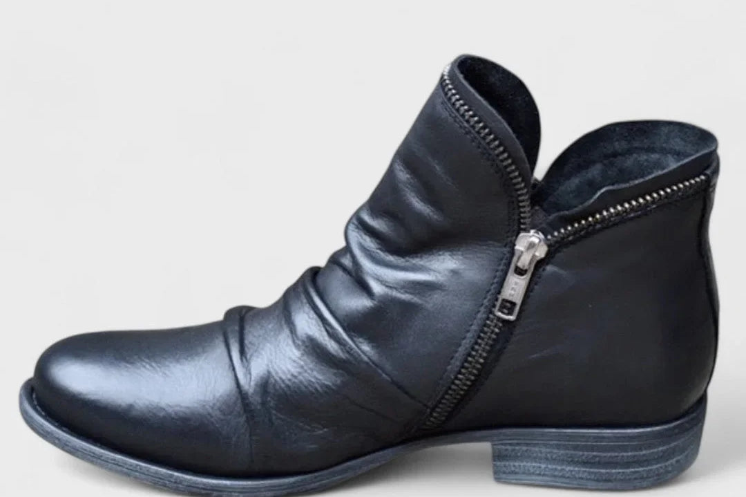 Vesper - Women's Orthopedic Ruched Ankle Boots with Side Zip - Black