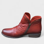 Vesper - Women's Orthopedic Ruched Ankle Boots with Side Zip - Red