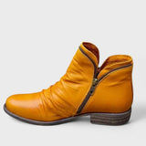 Vesper - Women's Orthopedic Ruched Ankle Boots with Side Zip - Yellow