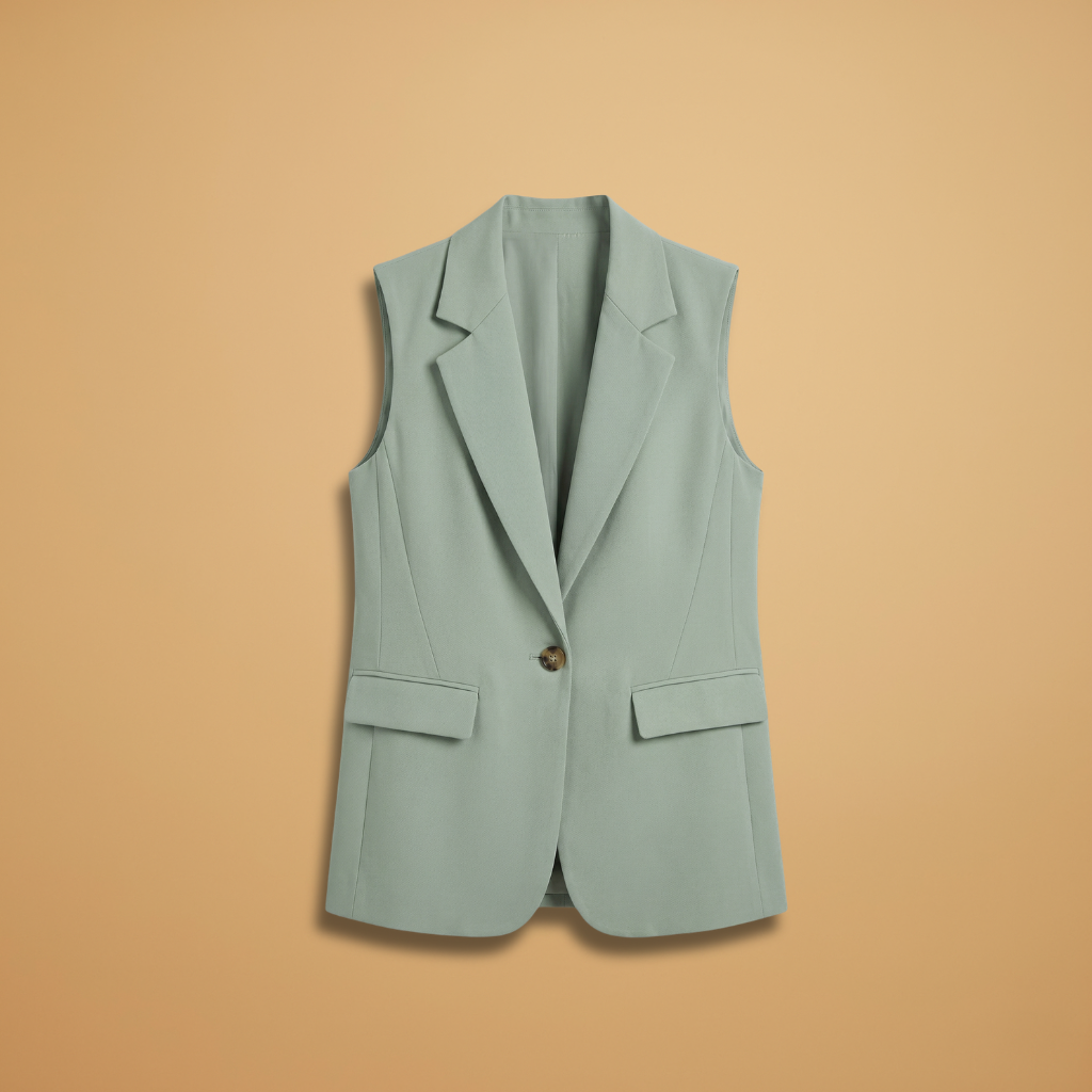 Vianne - Women's Sleeveless V-Neck Blazer Vest with Waist Detail