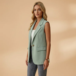 Vianne - Women's Sleeveless V-Neck Blazer Vest with Waist Detail
