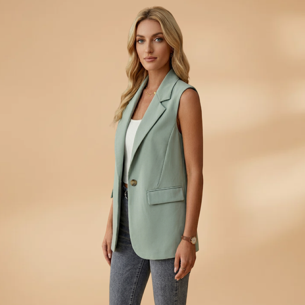 Vianne - Women's Sleeveless V-Neck Blazer Vest with Waist Detail