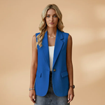 Vianne - Women's Sleeveless V-Neck Blazer Vest with Waist Detail - Royal Blue
