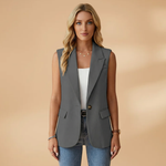 Vianne - Women's Sleeveless V-Neck Blazer Vest with Waist Detail - Dark Gray