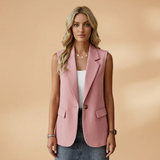 Vianne - Women's Sleeveless V-Neck Blazer Vest with Waist Detail - Pink