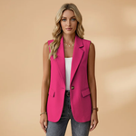 Vianne - Women's Sleeveless V-Neck Blazer Vest with Waist Detail - Magenta