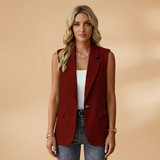 Vianne - Women's Sleeveless V-Neck Blazer Vest with Waist Detail - Burgundy