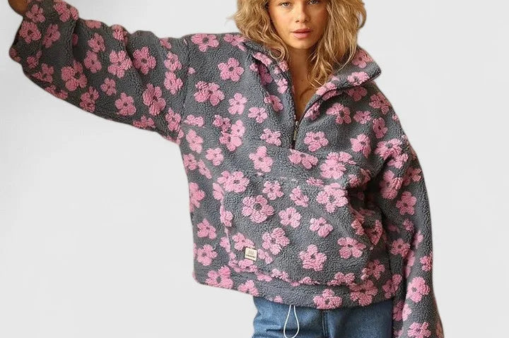 Vibe - Women's Half-Zip Borg Fleece Jacket - Pink