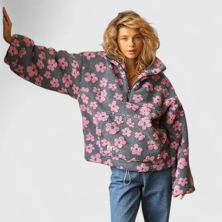 Vibe - Women's Half-Zip Borg Fleece Jacket - Pink