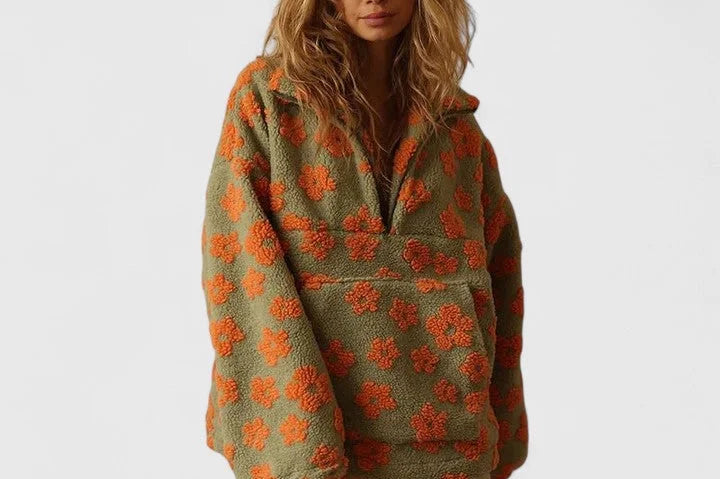Vibe - Women's Half-Zip Borg Fleece Jacket - Orange
