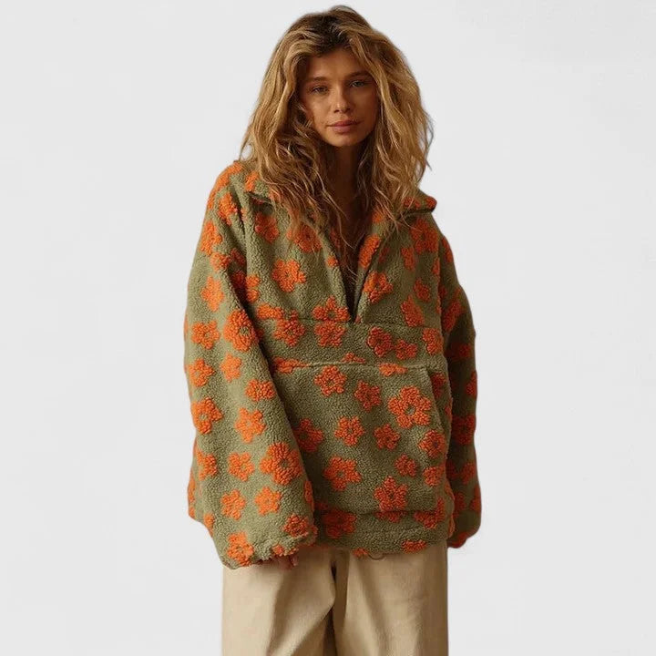 Vibe - Women's Half-Zip Borg Fleece Jacket - Orange