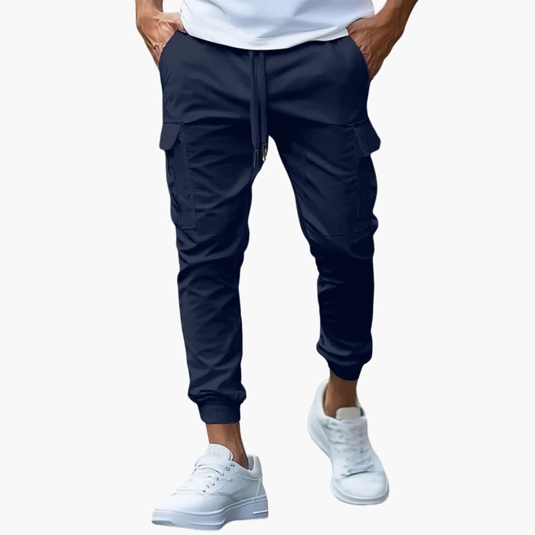 Warrick - Men's Cargo Joggers with Elastic Cuffs and Drawstring - Blue