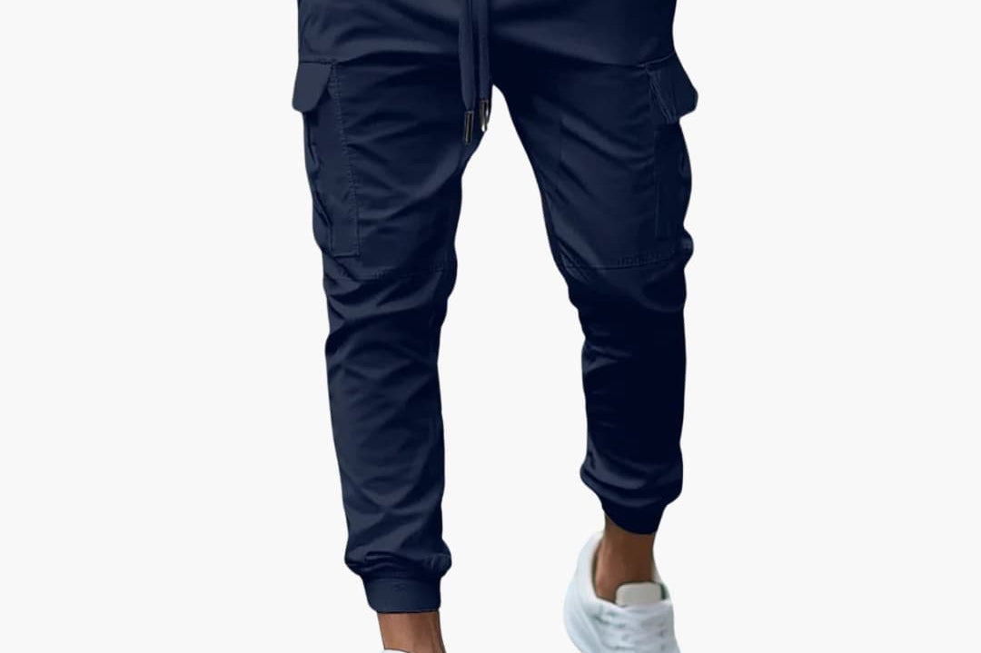 Warrick - Men's Cargo Joggers with Elastic Cuffs and Drawstring - Blue