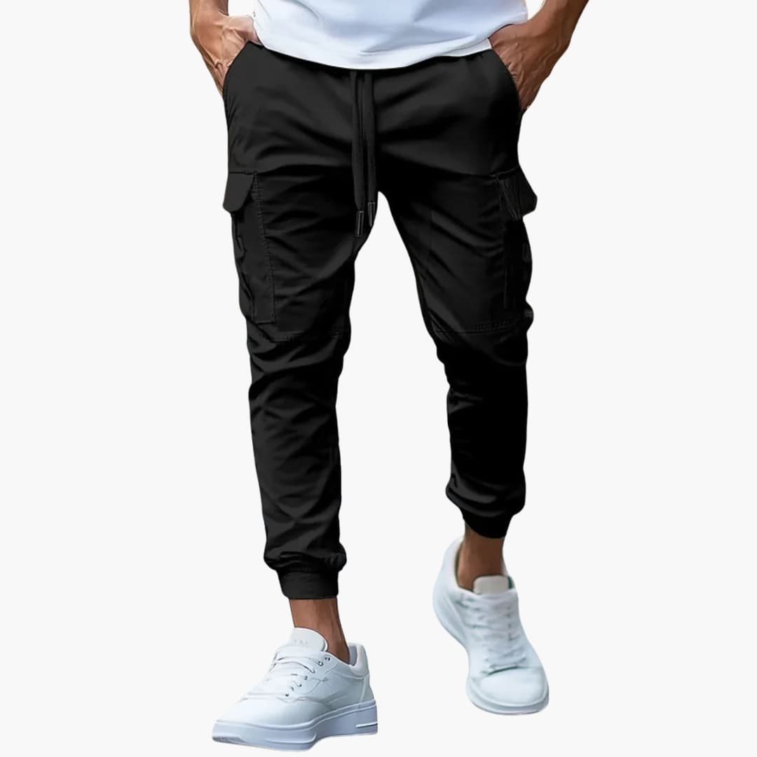 Warrick - Men's Cargo Joggers with Elastic Cuffs and Drawstring - Black