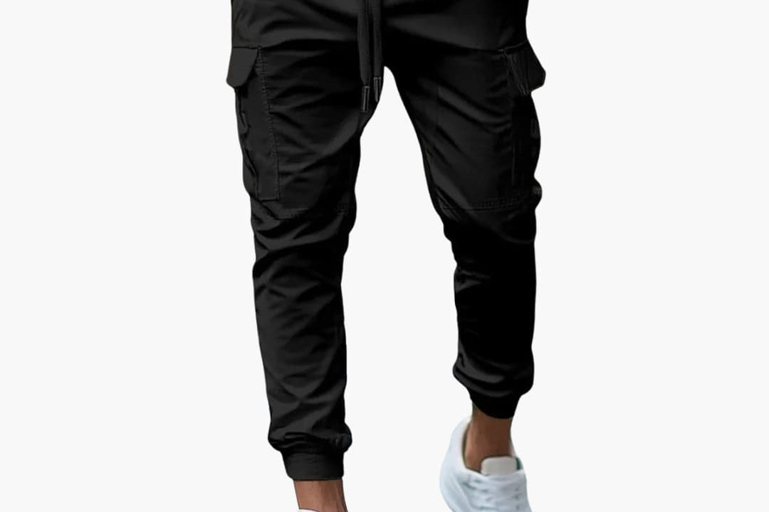 Warrick - Men's Cargo Joggers with Elastic Cuffs and Drawstring - Black