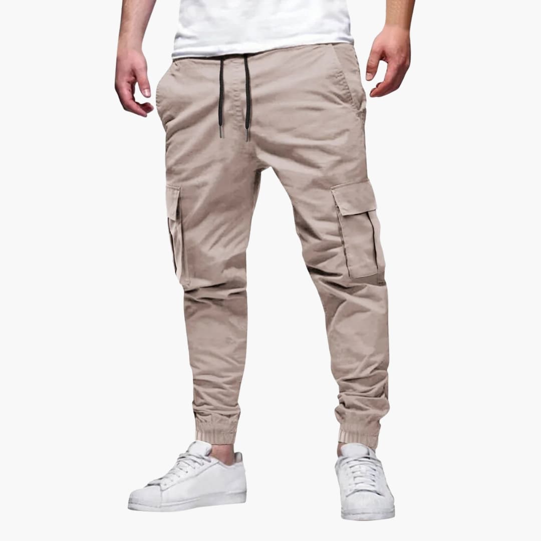 Warrick - Men's Cargo Joggers with Elastic Cuffs and Drawstring - Khaki