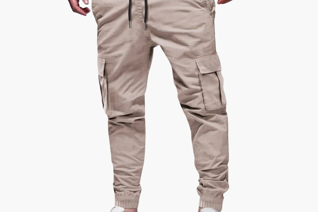 Warrick - Men's Cargo Joggers with Elastic Cuffs and Drawstring - Khaki