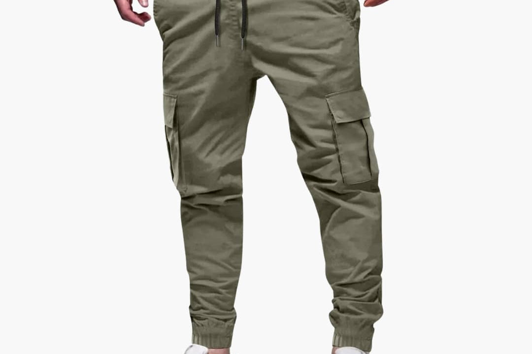 Warrick - Men's Cargo Joggers with Elastic Cuffs and Drawstring - Green