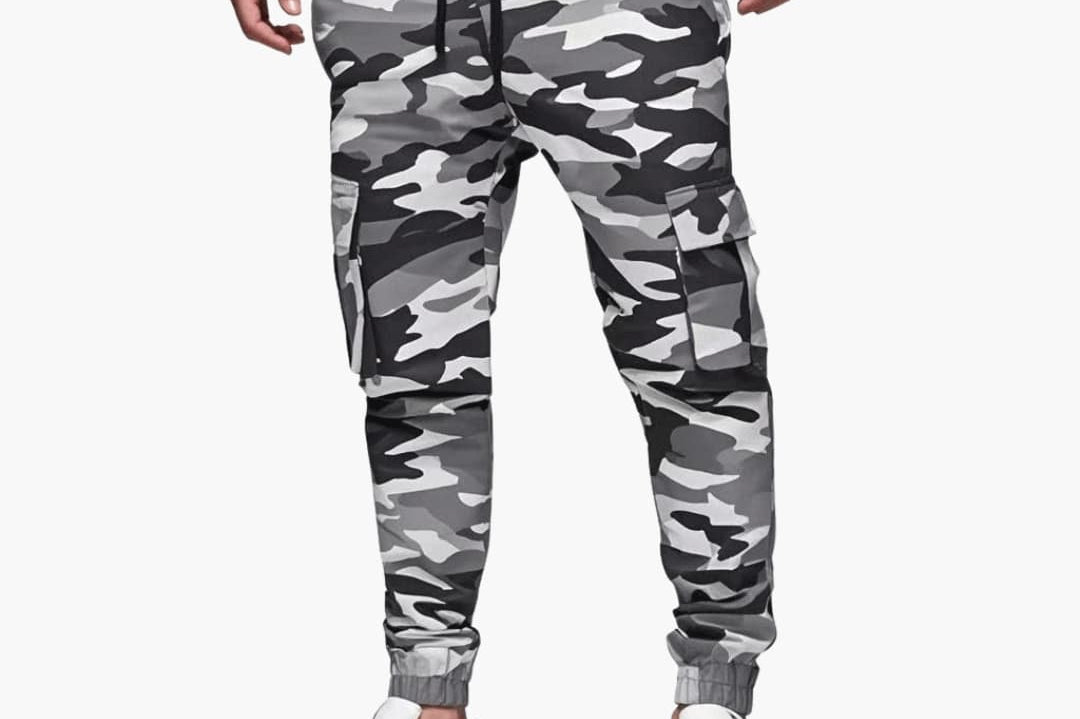 Warrick - Men's Cargo Joggers with Elastic Cuffs and Drawstring - Light Grey