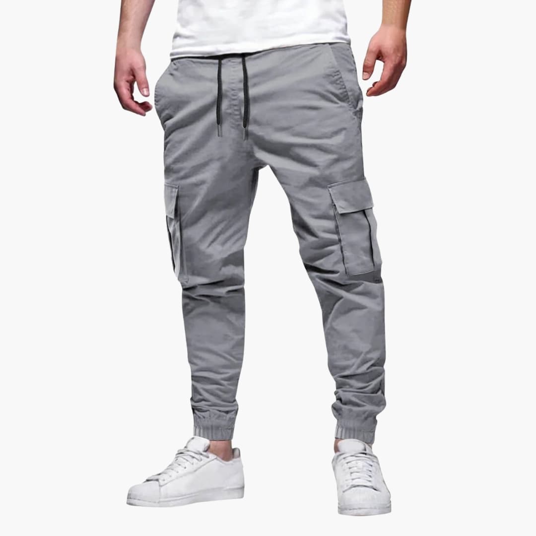 Warrick - Men's Cargo Joggers with Elastic Cuffs and Drawstring - Grey