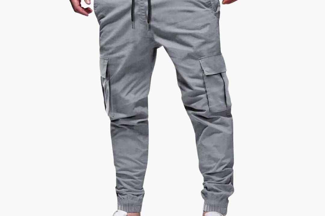 Warrick - Men's Cargo Joggers with Elastic Cuffs and Drawstring - Grey