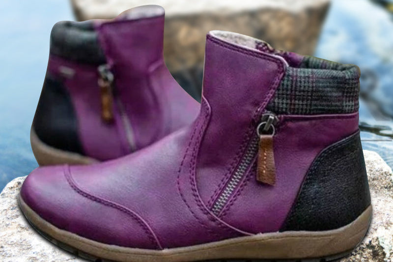 Women's Leather Zipper Ankle Boots | Fleece-Lined Comfort Boots