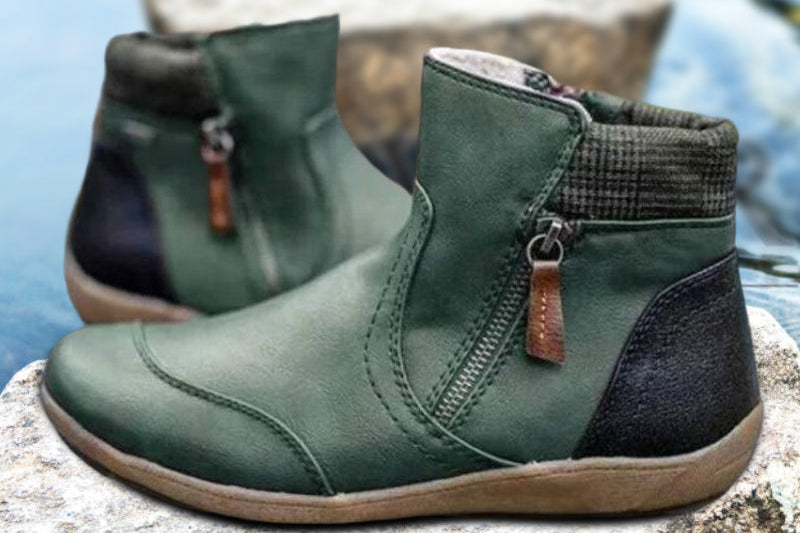 Women's Leather Zipper Ankle Boots | Fleece-Lined Comfort Boots