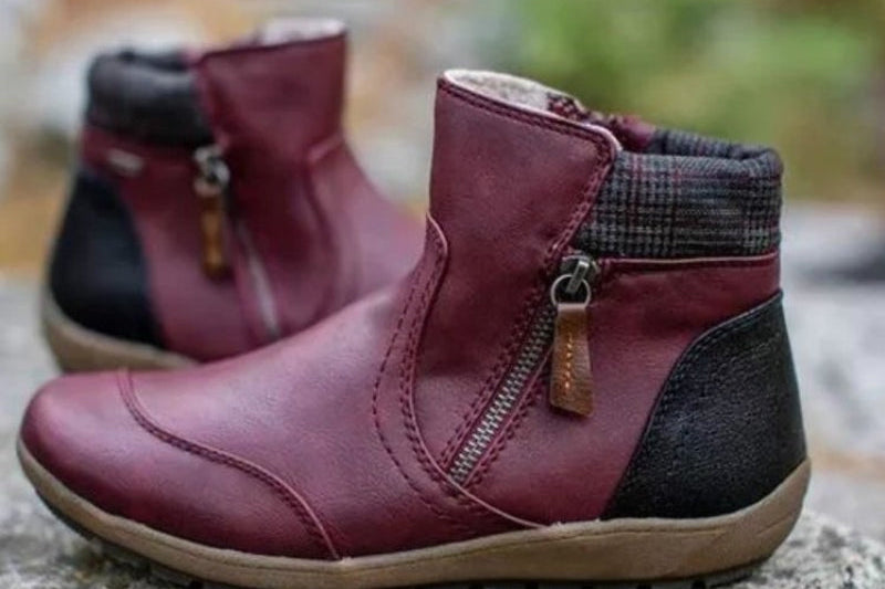 Women's Leather Zipper Ankle Boots | Fleece-Lined Comfort Boots