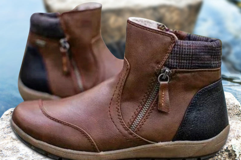 Women's Leather Zipper Ankle Boots | Fleece-Lined Comfort Boots