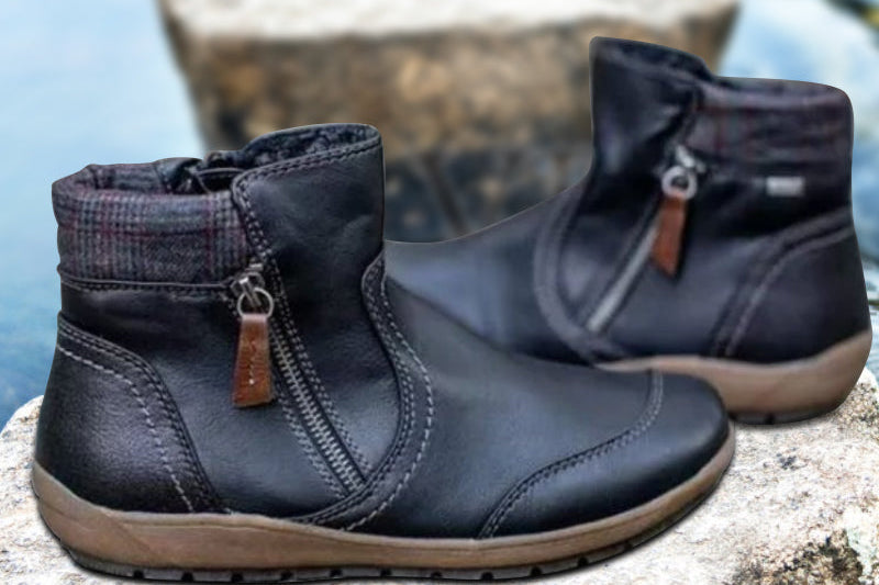 Women's Leather Zipper Ankle Boots | Fleece-Lined Comfort Boots
