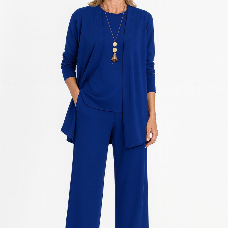Women's Three-Piece Cardigan Set | Longline Open-Front Wide-Leg Pants Set