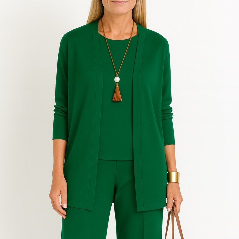 Women's Three-Piece Cardigan Set | Longline Open-Front Wide-Leg Pants Set
