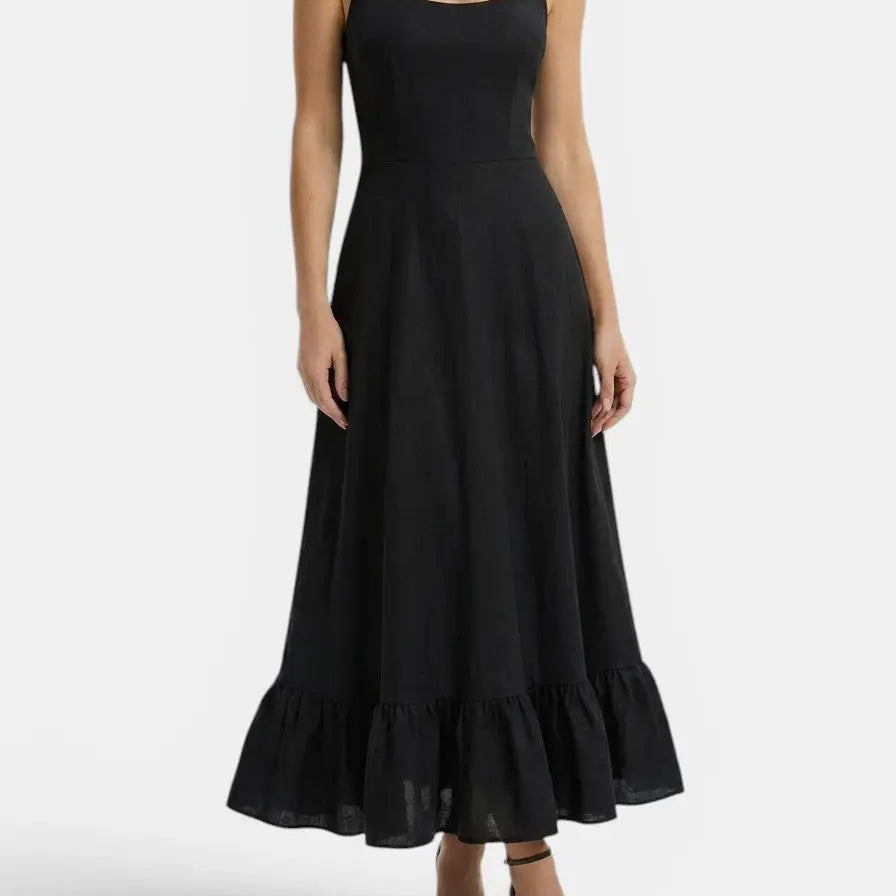 Women's Ruffle Midi Dress | Elegant Flowing Evening Dress